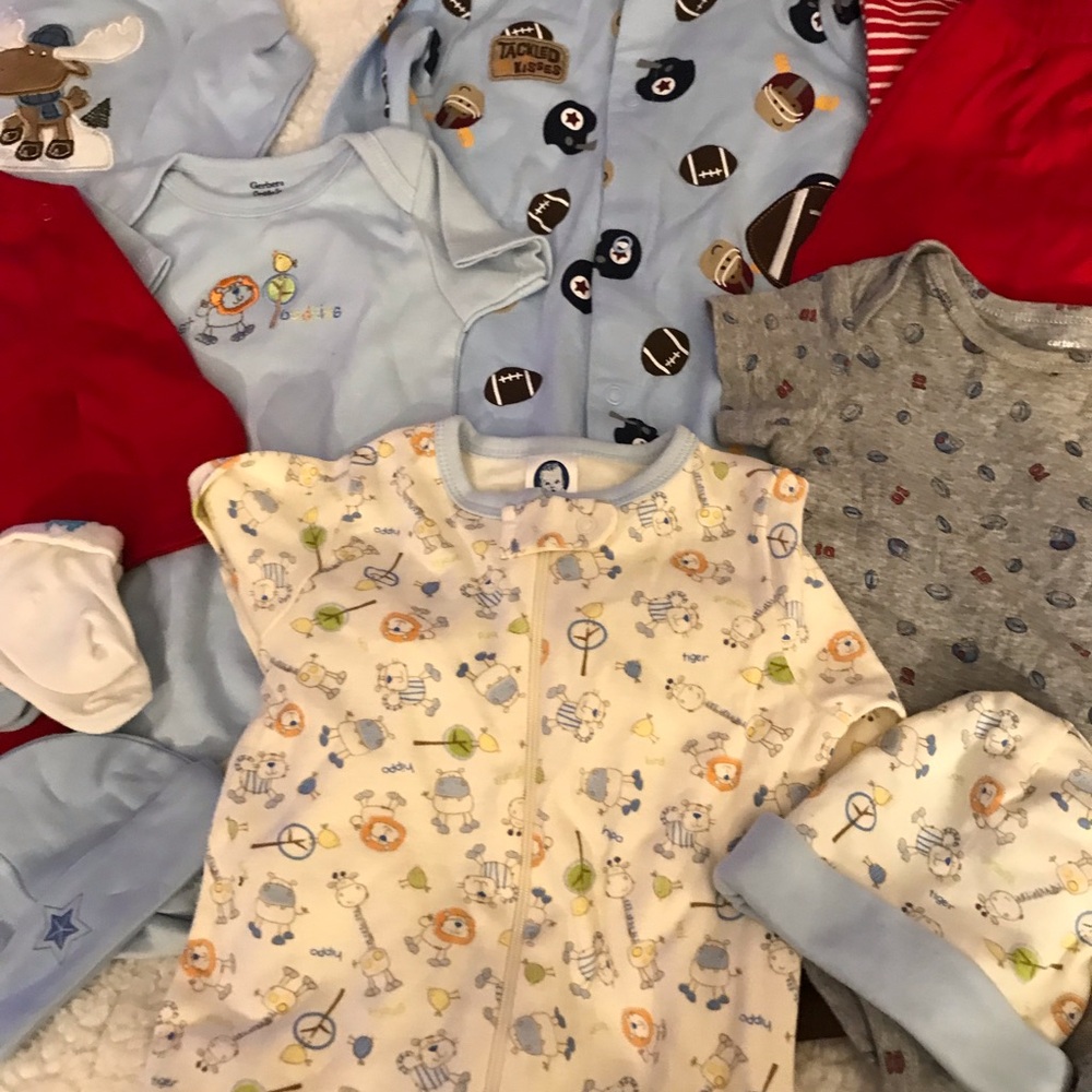New baby boy clothes the blue football is a 9 mo. The rest are 3-6 mos - Picture 2 of 14